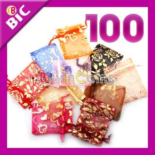 100x Organza Jewelry Gift Pouch Bags 7x9cm Mixed Color  