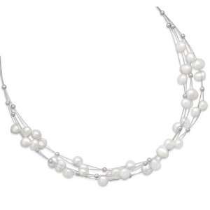 Sterling Silver 16 Inch Six Strand Cultured Freshwater Pearl Necklace 