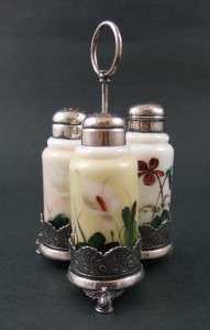 Victorian Condiment Set   Opalware Shakers   Figural SWAN feet WILCOX 