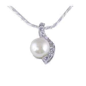Simulated Pearl and CZ (Cubic Zirconia) .925 Sterling Silver Pendant 