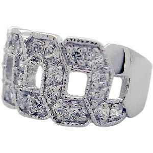   Sterling Silver Simulated Diamond CZ Pave Designer link Ring: Jewelry