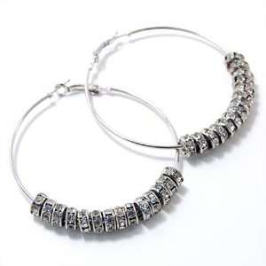Silvertone Crystal Ring 2.25 Hoop Fashion Earrings    BASKETBALL 