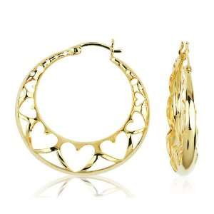   Over Sterling Silver Openwork Graduated Heart Hoop Earrings: Jewelry
