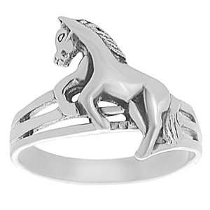  Sterling Silver Womens Rearing Horse Ring: Jewelry