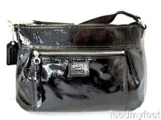 Coach 46424 Poppy Black Patent Messenger Shoulder Bag Purse Swingpack 