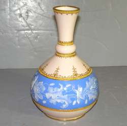 Exquisite Minton Pate Sur Pate Vase, Blue Background, Flowers, Elegant 