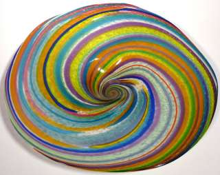 LARGE ~ COLORFUL ~ HAND BLOWN GLASS ART WALL BOWL or TABLE PLATTER 