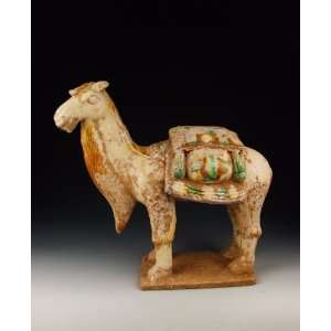 one Tri Colored Pottery Camel, Chinese Antique Porcelain, Pottery 