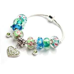  Bleek2Sheek Silvertone Truly In Love Aqua Charm Bracelet 