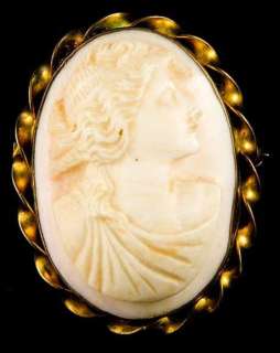 Vintage 1940s High Relief Conch Shell Cameo Brooch  