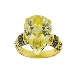   Sterling Silver 925 Pear Shae Canary Yellow CZ Ring, 6 Jewelry