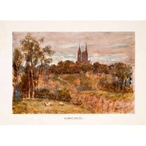 1907 Color Print Herbert Marshall Coutances Cathedral 