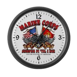    Large Wall Clock Marine Corps Semper Fi Til I Die 
