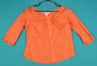 Caribbean Joe Size L 12 14 Orange Cotton Shirt Top Blouse  