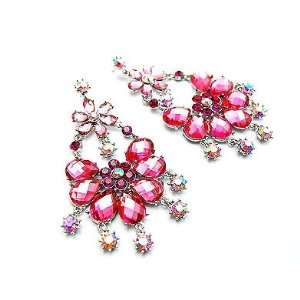   Victorian Dangle Flower Crystal Fashion Earrings Pink: Everything Else