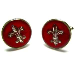  Red & Silver Fleur De Lis Cufflink Jewelry