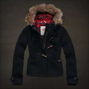 HOLLISTER NWT Womens Oceanside Wool Coat Jacket Fur Trim Hood Small $ 