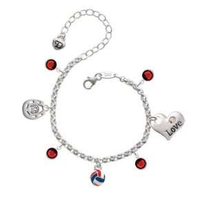 Red, White & Blue Volleyball Love & Luck Charm Bracelet with Siam 