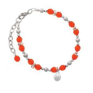 White Volleyball Orange Czech Glass Beaded Charm Bracelet [Jewelry 