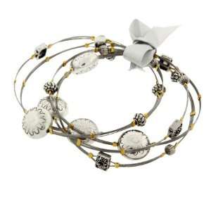 Silver Daisys Set of 5 Wire Bangle Bracelets Eves 