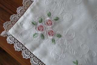 Pretty Lace Edge Pink Rose Embroidery Cushion Cover 16  