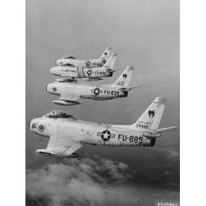  Four Us Air Force F 86 Jet Fighter Bombers on Aerial 