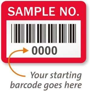 SAMPLE NO., with barcode, pack of 1000 Vinyl (with heavy adhesive), 1 
