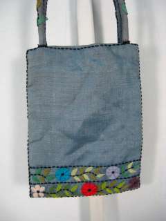 MAN DALA Blue Floral Beaded Mini Satin Handbag Tote Bag  