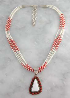   Yazzie Sterling Silver White Buffalo Coral Pearl Necklace Jewelry