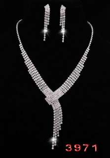 Tassels Y Style Jewelry Necklace Earrings Set Inlay Czech Rhinestone 