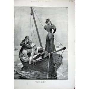  1893 Deap Sea Fishing Lady Man Children Boats Woodville 