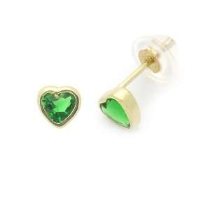  CZ Heart Yellow Gold Earring W/ Safety Back For Kids & Teens Jewelry