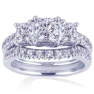  1.55 Ct Princess Cut Diamond 3 Stone Wedding Rings Set VS1 