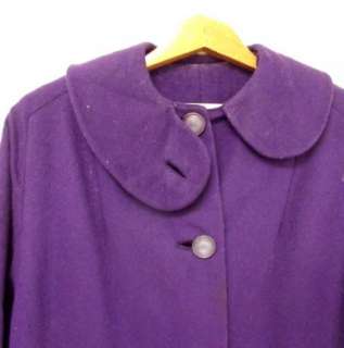 60s Vintage Lustre Jewel Dark Royal Purple 100% Wool Classic Car Coat 