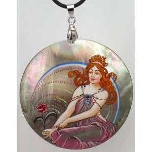  Mother of Pearl Russian Hand Painted Pendant (#0758) Art 