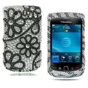 BlackBerry Torch 9800 Full Diamond Black Flower Silver Crystal Design 