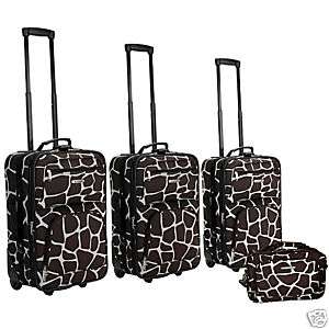Rockland Deluxe Giraffe Print 4 pc Luggage set Rolling  