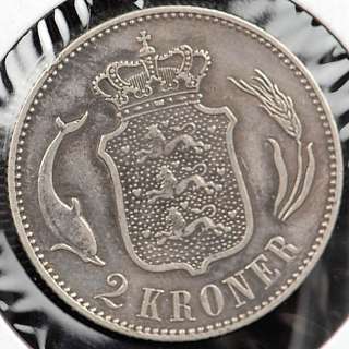 1876 CS Denmark Christian IX Silver 2 Kroner   XF  