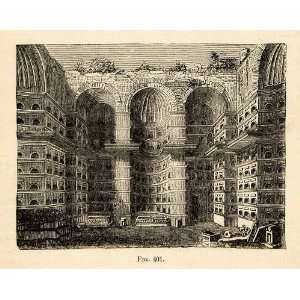 : 1876 Wood Engraving Roman Ruins Grave Freedmen Augustus Rome Italy 