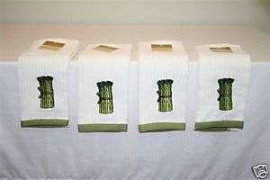 Embroidered Cotton Kitchen Towels Asparagus Design  