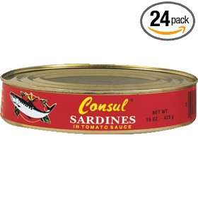 Roland Consul Sardines in Tomato Sauce, 15 Ounce Tins (Pack of 24 