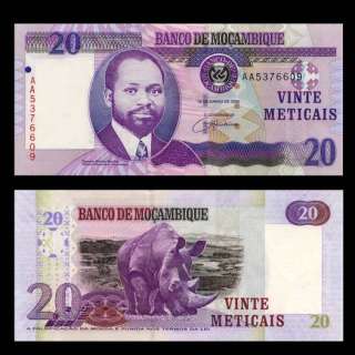 20 METICAIS Banknote MOZAMBIQUE 2006   RHINOCEROS   UNC  
