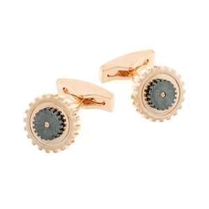  Unusual pink gold plated cog shaped cufflinks with central 