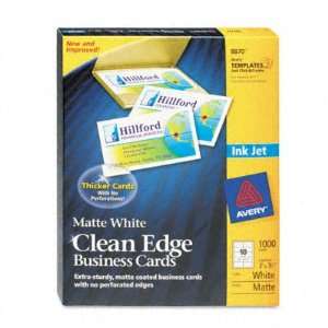 Clean Edge Business Cards, Inkjet, Coated, 2x3 1/2, White, 1000/Box 