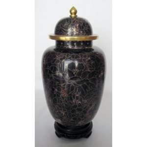 10 Beijing Cloisonne Cremation Urn Hong Kong Black with Gold Design 