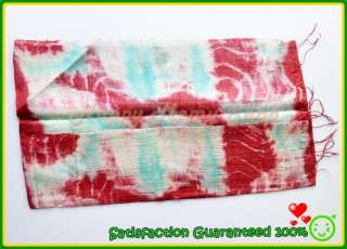 100% Natural Thai Silk tie dye Fabric Scarf Hand Woven green red 