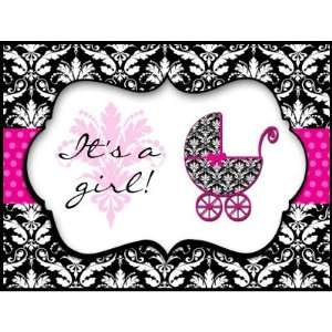  Chic Pink Polka Dot Damask Baby Shower Stamps: Office 