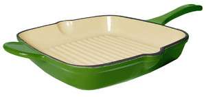 Enamel Cast Iron Green Grill Pan and Press, ON SALE  