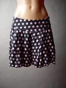 Retro Gamine Pink Polka Dot Print Pleated Front Casual Chic Black Tap 
