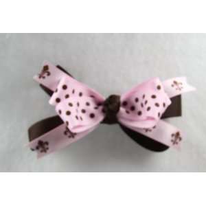   Lexa Lou Chocolate Brown Pink Polka Dots and Fleur De Leis Bow Beauty